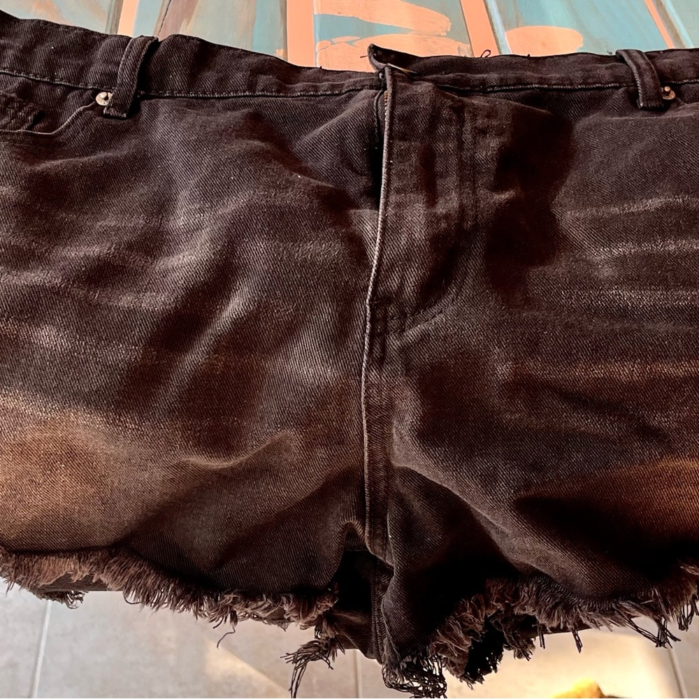 New, black stone washed cut off Jean shorts